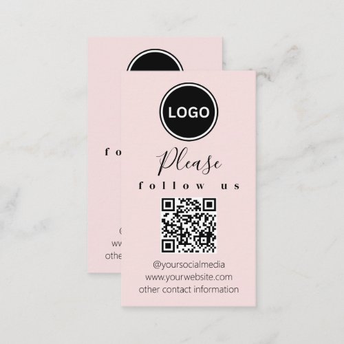 Follow us  QR code  Modern Blush Pink Business Card