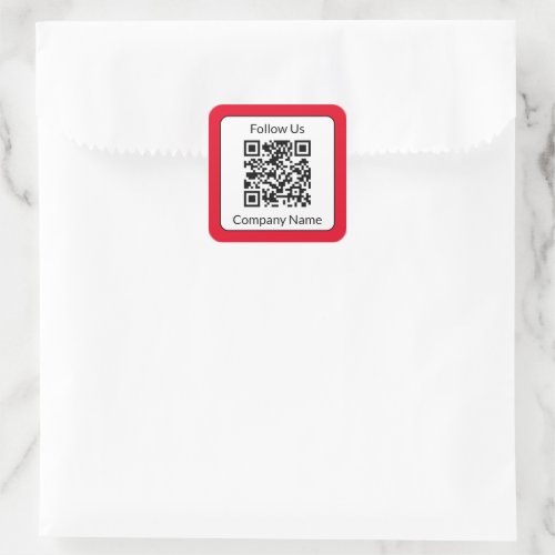 Follow Us Red and White Business Name QR Code  Square Sticker