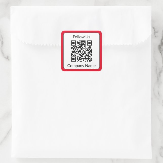 Follow Us Red and White Business Name QR Code  Square Sticker (Bag)
