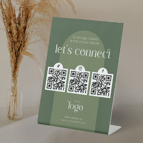 Follow Us Social Media 3 QR Codes Boho Sage Green Pedestal Sign