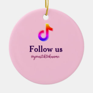follow us tiktok username social media add QR text Ceramic Ornament