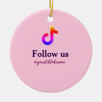 follow us tiktok username social media add QR text Ceramic Ornament