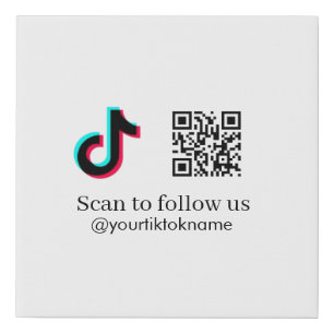 follow us tiktok username social media add QR text Faux Canvas Print