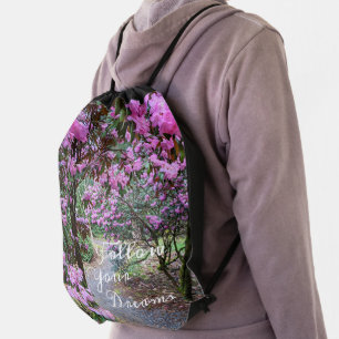 Follow Your Dream Quote Floral Garden Path Drawstring Bag