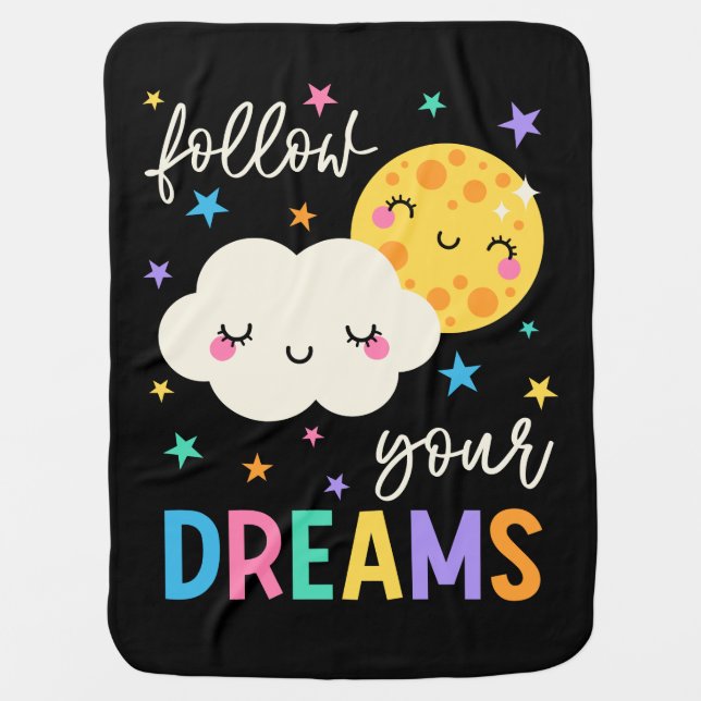 Follow Your Dreams | Cloud & Moon Baby Blanket (Front)