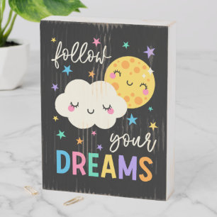 Follow Your Dreams   Cloud & Moon Wooden Box Sign