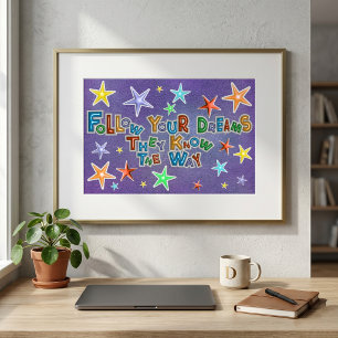 Follow Your Dreams Colorful Stars Motivational Poster