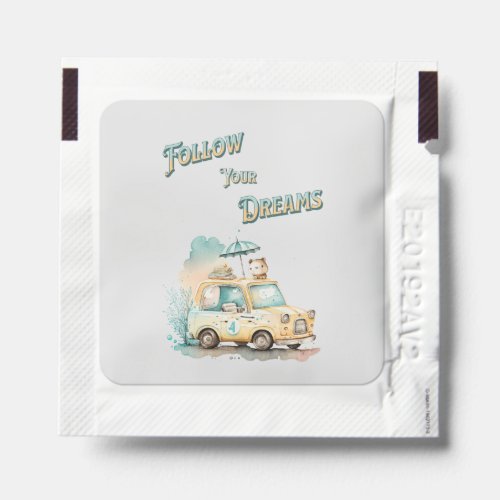 Follow your dreams cute little car watercolor hand sanitizer packet