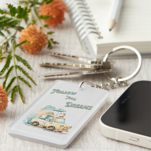 Follow your dreams cute little car watercolor keychain