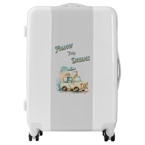 Follow your dreams cute little car watercolor luggage