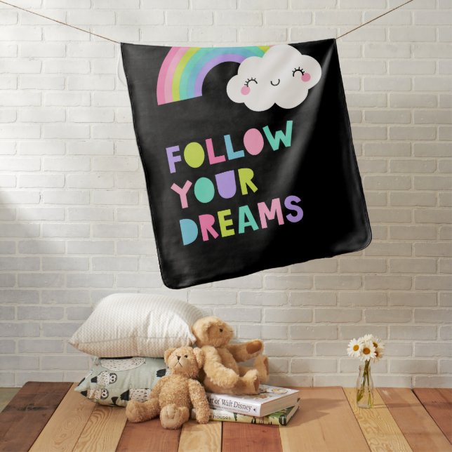 Follow Your Dreams Cute Rainbow Cloud Baby Blanket (In Situ)