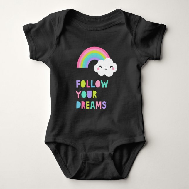 Follow Your Dreams Cute Rainbow Cloud Baby Bodysuit (Front)
