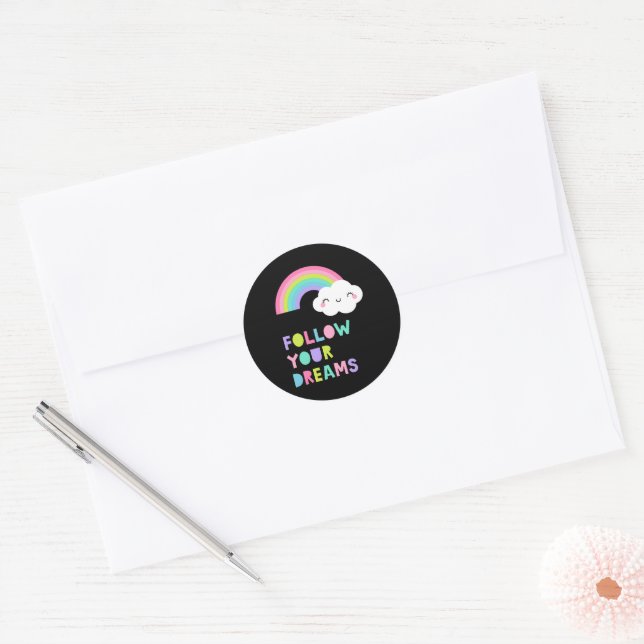 Follow Your Dreams Cute Rainbow Cloud Classic Round Sticker (Envelope)