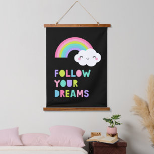 Follow Your Dreams Cute Rainbow Cloud Hanging Tapestry