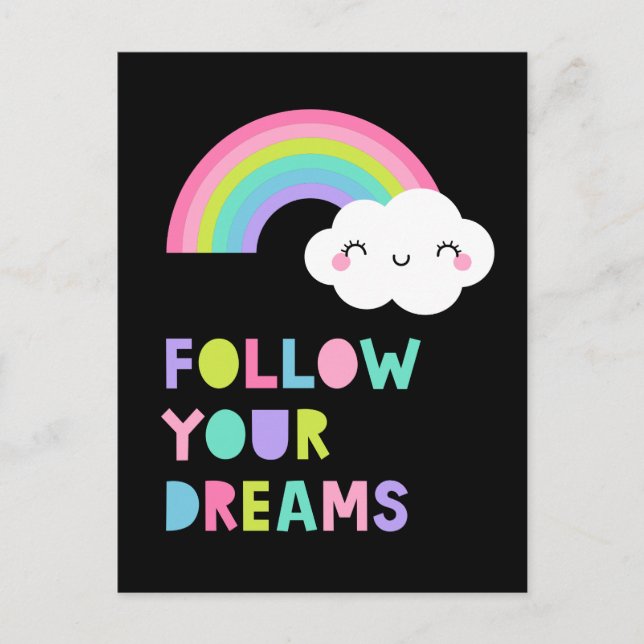 Follow Your Dreams Cute Rainbow Cloud Postcard (Front)
