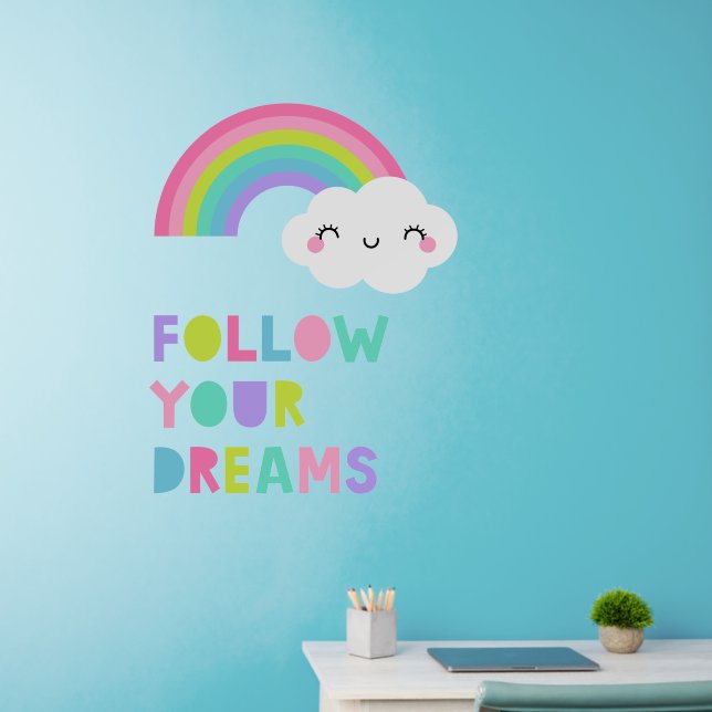 Follow Your Dreams Cute Rainbow Cloud Wall Decal (Home Office)