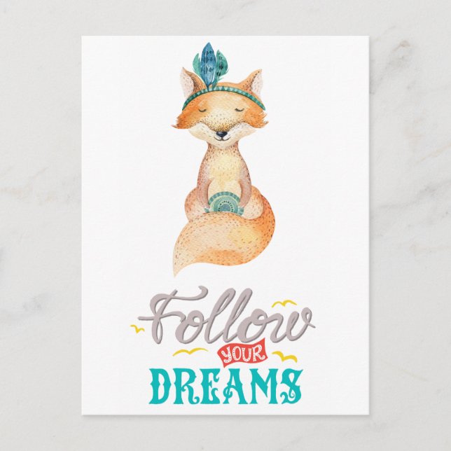 Follow Your Dreams Fox Postcard (Front)