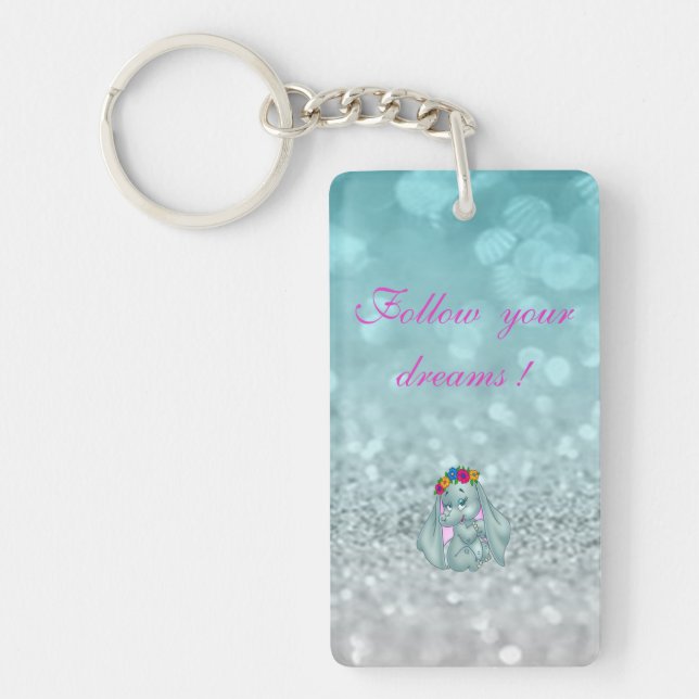 Follow your dreams, Glittery, Bokeh ,Elephant Keychain (Front)