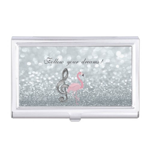 Follow your dreams Glittery FlamingoVioline Key Business Card Case
