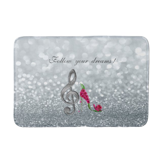 Follow your dreams, Glittery, Heels,Violine Key Bathroom Mat (Front)