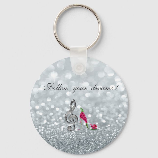 Follow your dreams, Glittery, Heels,Violine Key Keychain (Front)