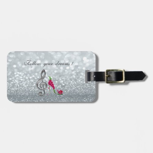 Follow your dreams Glittery HeelsVioline Key Luggage Tag