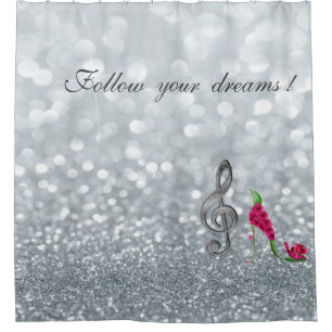 Follow your dreams, Glittery, Heels,Violine Key Shower Curtain
