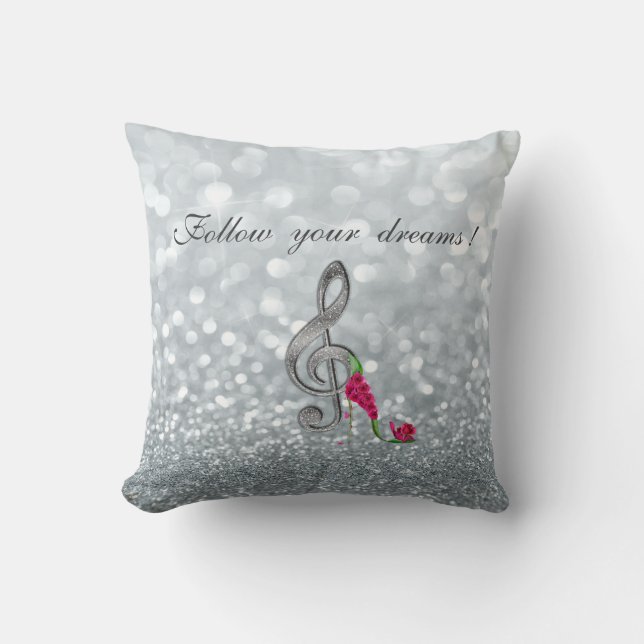 Follow your dreams, Glittery, Heels,Violine Key Throw Pillow (Front)