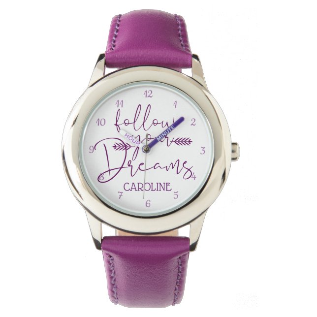 Follow Your Dreams Inspirational quote kids pink Watch (Front)