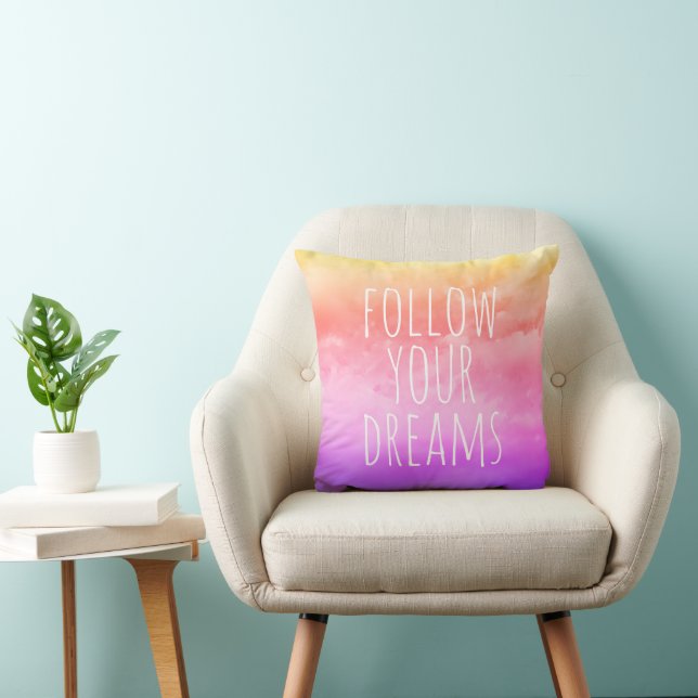Follow Your Dreams Inspirational Quote Sunset Throw Pillow (Chair)