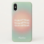Follow Your Dreams Pastel Gradient Motivational iPhone X Case<br><div class="desc">Follow your dreams! Stylish Trendy Motivational phone case with a mint green peach grainy gradient texture and retro inspired waved text - a motivational item with your name in script calligraphy for School or Office in Pink, Purple, Blue. Customize this iPhone case with your own name. Also available as a...</div>