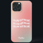 Follow Your Dreams Pastel Gradient Motivational  iPhone 13 Pro Max Case<br><div class="desc">Follow your dreams! Stylish Trendy Motivational phone case design with a mint green peach grainy gradient texture and retro inspired waved text - a motivational item with your name in script calligraphy. Customize this phone case with your own name or delete the sample name to leave the space blank. Transfer...</div>