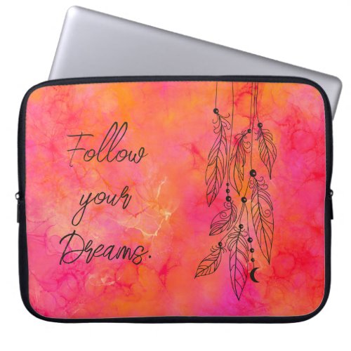 Follow your dreams Quote Abstract Ink Art Pink  Laptop Sleeve