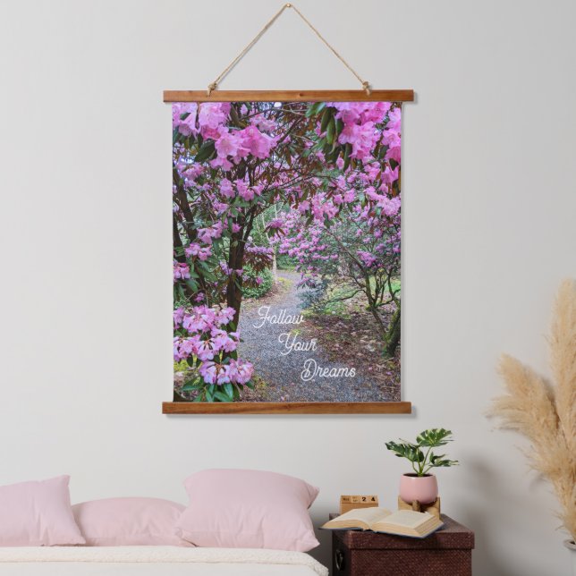 Follow Your Dreams Quote Floral Garden Path Hanging Tapestry (Bedroom)