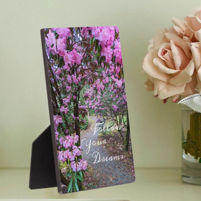 Follow Your Dreams Quote Floral Garden Path Plaque (In Situ Angled)