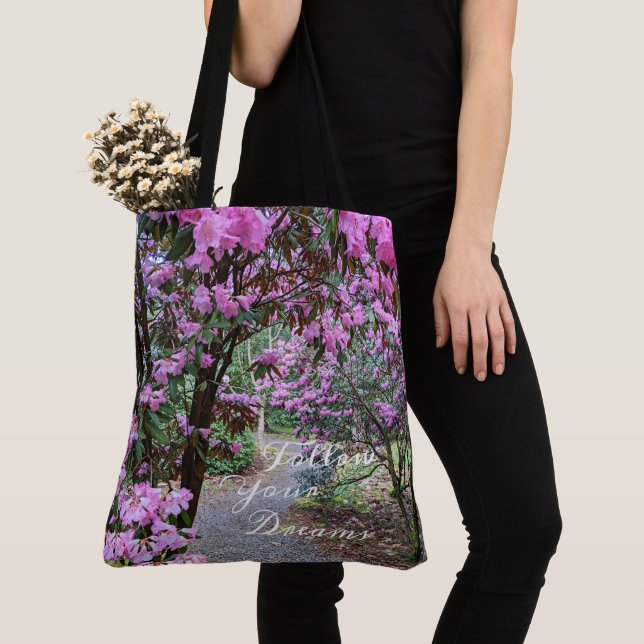 Follow Your Dreams Quote Floral Garden Path Tote Bag (Close Up)