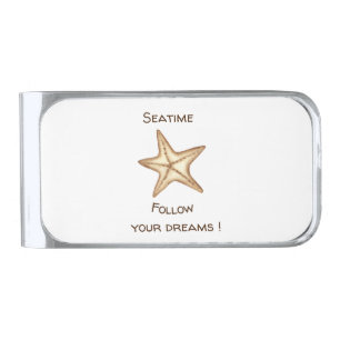 Follow your dreams watercolor Seatime Starfish Silver Finish Money Clip