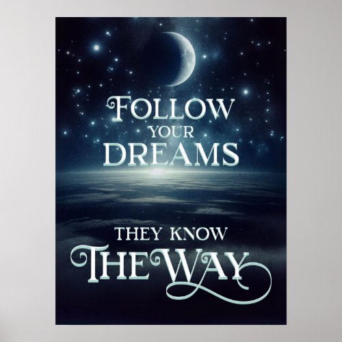 Follow Your Dreams with Earth Moon and Stars Poster