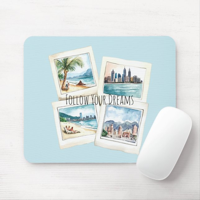 Follow Your Dreams World Travel Mouse Pad (With Mouse)