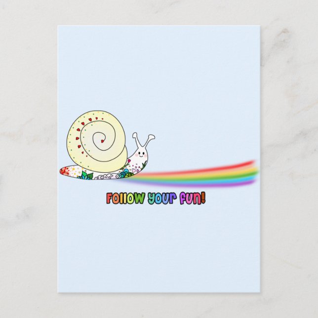Follow Your Fun Cute Snail Rainbow Postcard (Front)