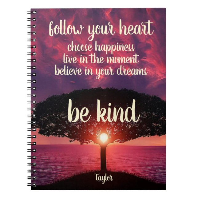Follow Your Heart Be Kind Dream Beach Name Spiral Notebook (Front)