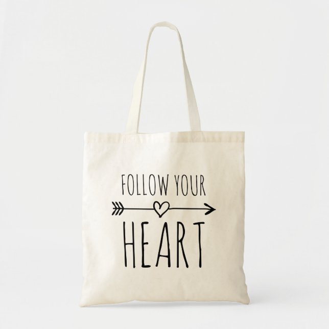 FOLLOW YOUR HEART canvas tote bag with quote (Front)