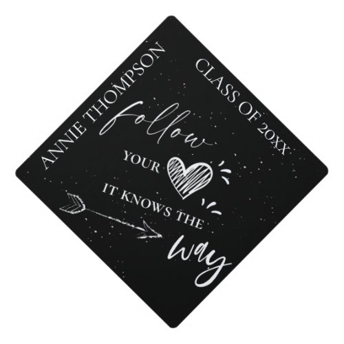 Follow Your Heart Class Of 2024 Black White Graduation Cap Topper