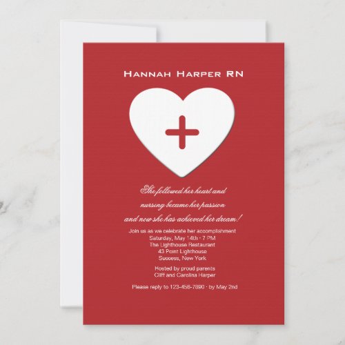 Follow Your Heart Nursing School Graduation Inv Invitation