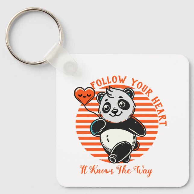 Follow Your Heart Panda Cute Inspirational Keychain (Front)