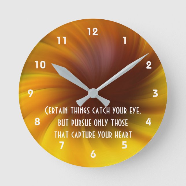 Follow Your Heart Yellow Swirls Inspirational  Round Clock (Front)