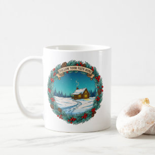 Follow Your Path Home Christmas Cabin Scene Coffee Mug