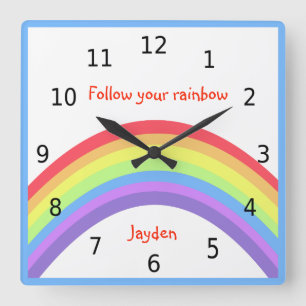 Follow your rainbow, personalized with your name square wall clock