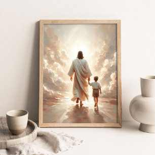 Following Him, Christian Painting, Jesus and Boy Poster