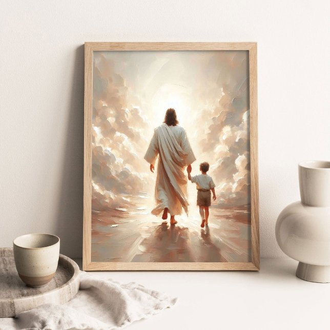 Following Him, Christian Painting, Jesus and Boy  Poster (Creator Uploaded)